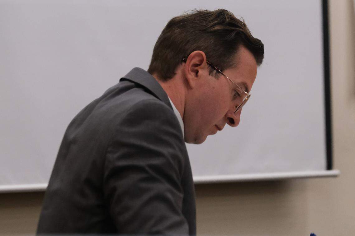 Nate Abate attends the trial against him in San Luis Obispo Superior Court on Oct. 7, 2024. Abate is charged with felony oral copulation of a minor, two felony counts of forcible rape and rape of an intoxicated person.
