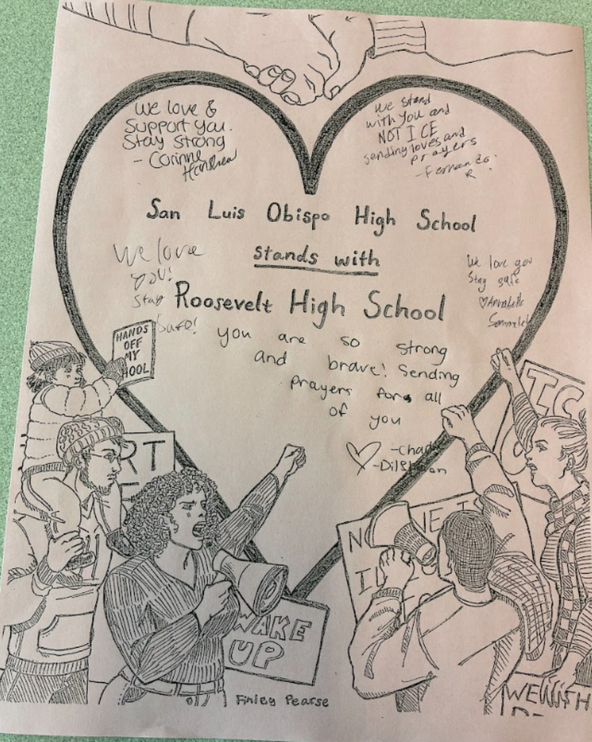 The Young Democrats club at SLO High School organized a Valentine’s Day project in solidarity with Minneapolis students affected by ICE. The cards, shown here, were designed by student Finley Pearse.