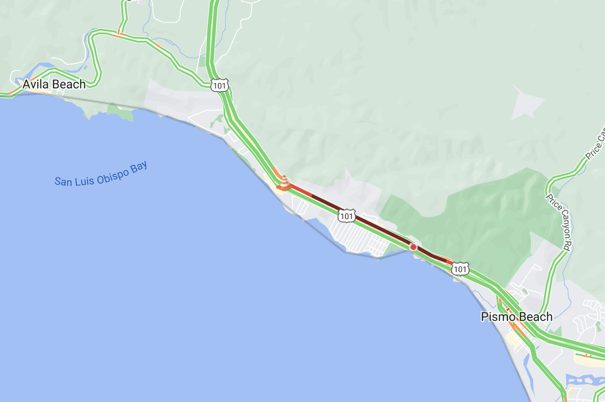 A heavy traffic jam was reported along Spyglass Drive in Pismo Beach on Jan. 28, 2023.
