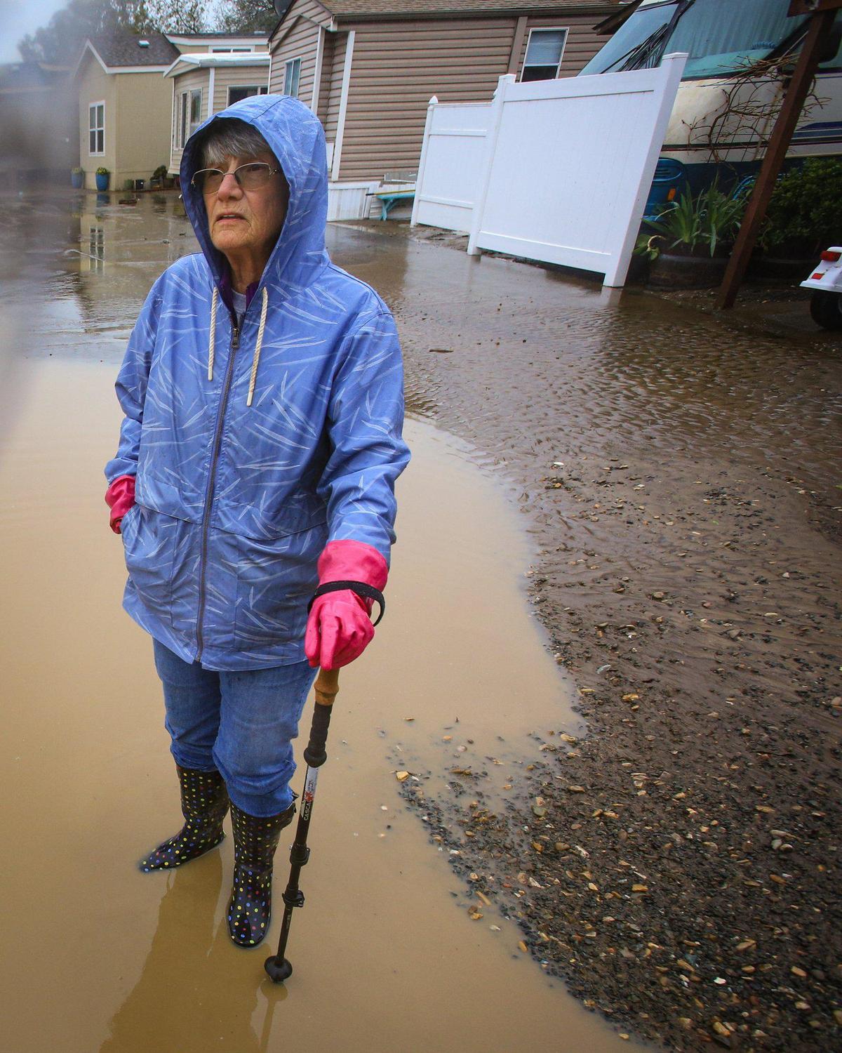 Linda Winters lost a mobile home in this park in 1995, this storm came up to the steps but stayed below the level of the living area March 10, 2023. Today the park is called Silver City West, in 1995 it was the Tratel Morro Bay mobile home park.