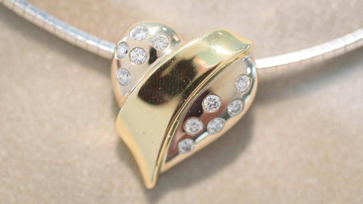 A necklace of 18-carat gold and diamonds, from Alexander-Denny Jewelry Studio in Cambria. Shawn Denny and Claudia Alexander-Denny have been in the jewelry business for over 40 years. She designs and he creates the pieces.