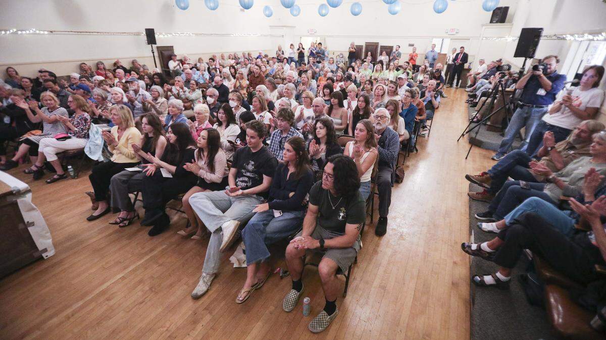 Katie Porter held a town hall where she took questions from the audience in San Luis Obispo on April 3, 2026.