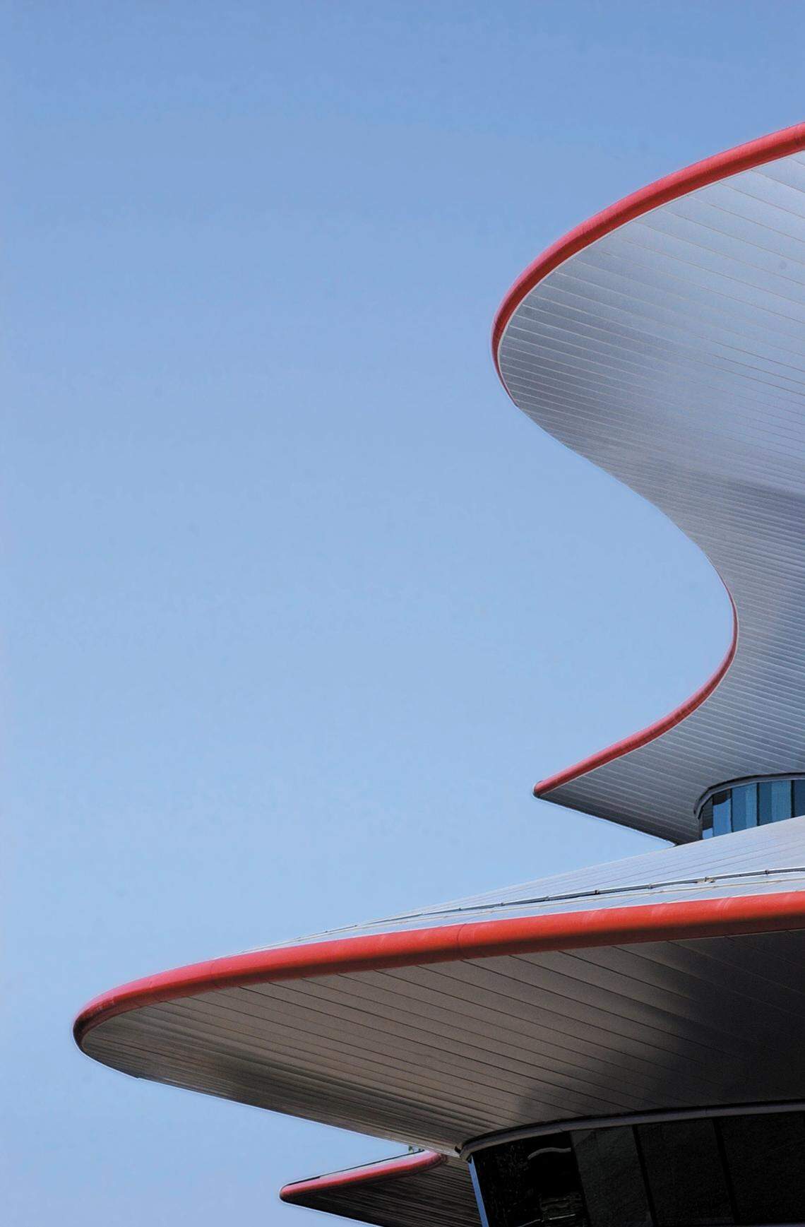 The roofline against a blue sky, Performing Arts Center in San Luis Obispo as seen on Sept 16, 2004. The Christopher Cohen Center opened on the Cal Poly Campus in September 1996.