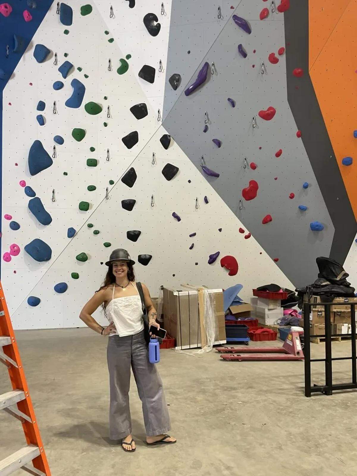 Madison Milton-Smith was part of the large team preparing the Santa Barbara Pad climbing gym for opening day.