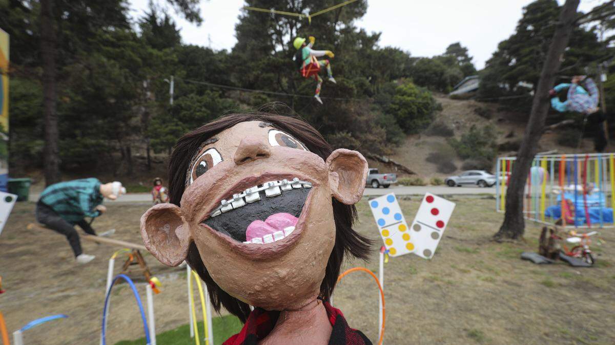 JoJo and Hoppy are near the center of frivolity at the lot near the Shell station. The Cambria Scarecrow Festival is back for the month of October, seen here on Oct. 2, 2025.