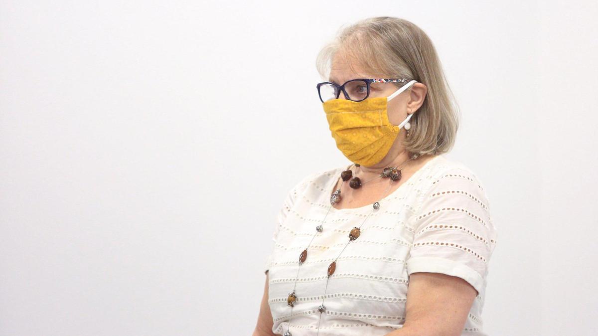 Dr. Penny Borenstein, San Luis Obispo County public health officer, wears a face mask before speaking at a weekly briefing on July 15, 2020, about the latest coronavirus information.