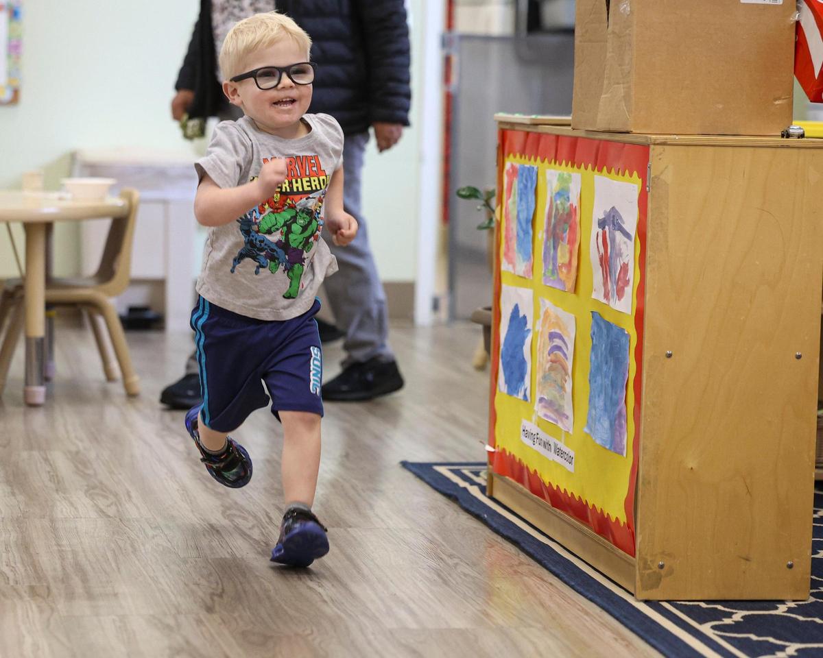 Lucas Lohof takes a quick sprint before the start of activities at CAPSLO’s Head Start program in Nipomo on April 25, 2025.