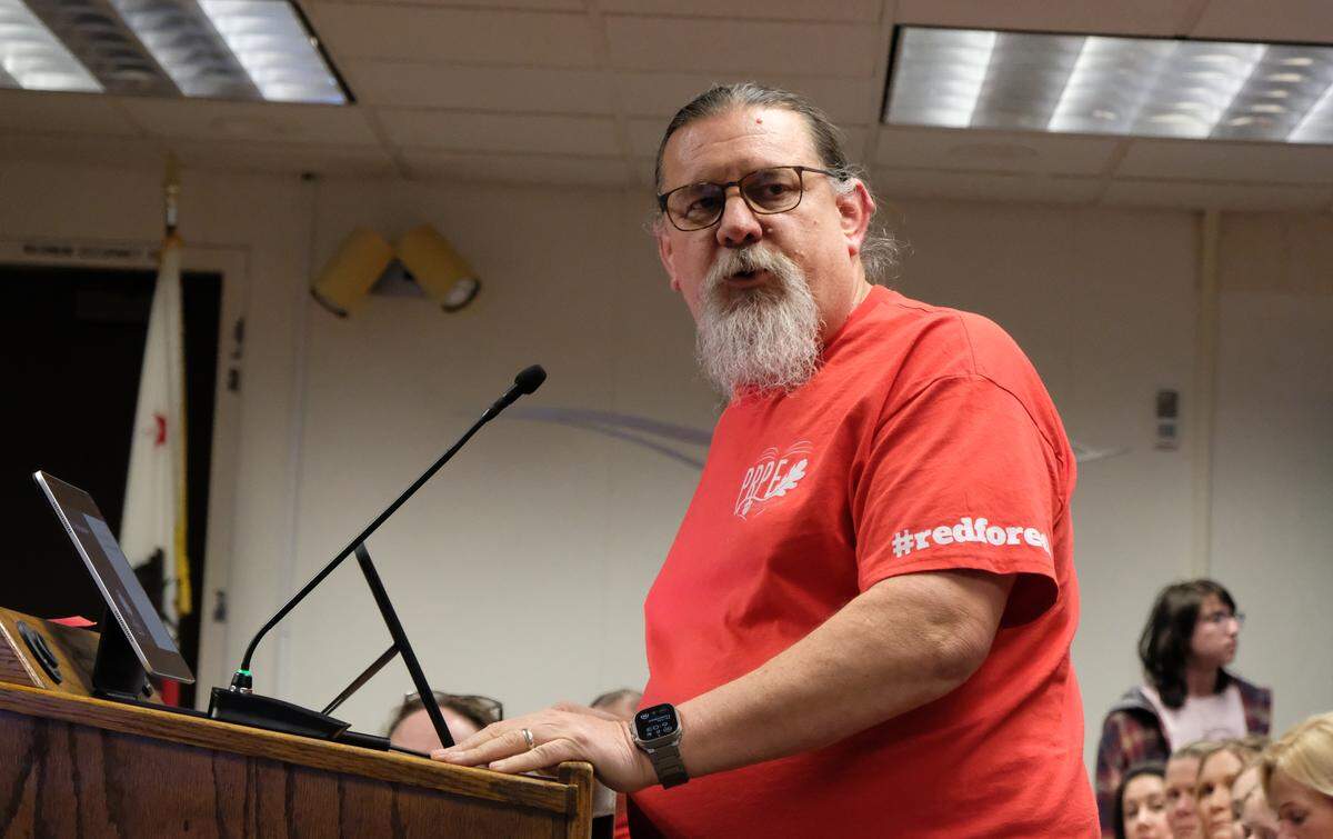 Paso Robles teachers union president Chris Cardenas was one of several speakers who demanded a cost-of-living adjustment higher than the proposed 1% offered by the district at a January 27, 2026 school board meeting.