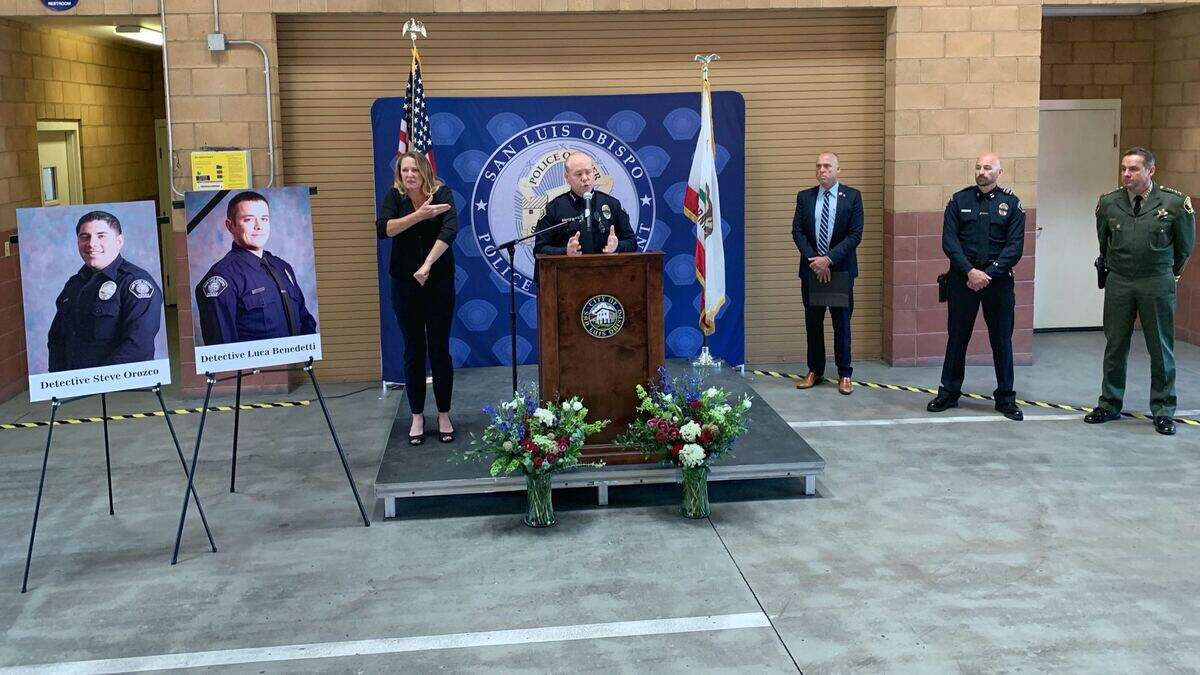 Incoming San Luis Obispo Police Chief Rick Scott speaks at a news conference on Tuesday, May 11, 2021, at Fire Station 1.