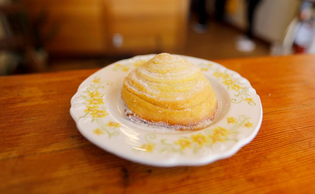 Pictured is Linnaea’s saffron bun. Linnaea’s in San Luis Obispo is now owned by Rusty and Alex Quirk, husband and wife team, since 2023.