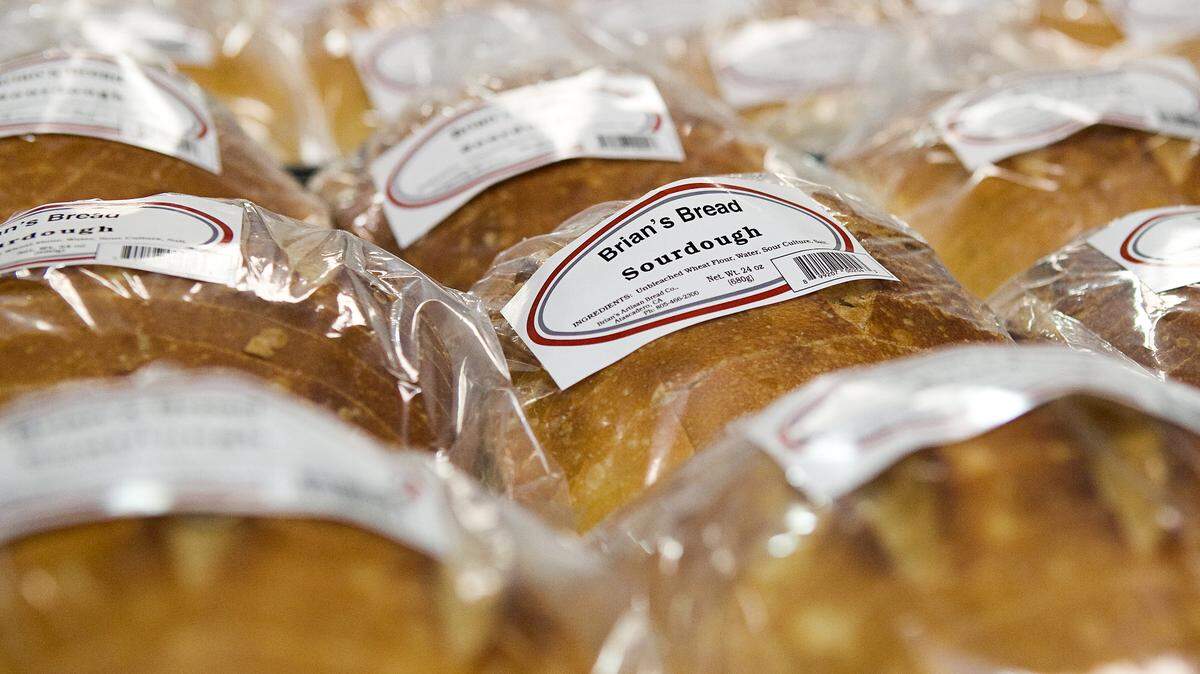 Freshly sliced loaves of Brian’s Artisan Bread are bagged and ready for shipping.