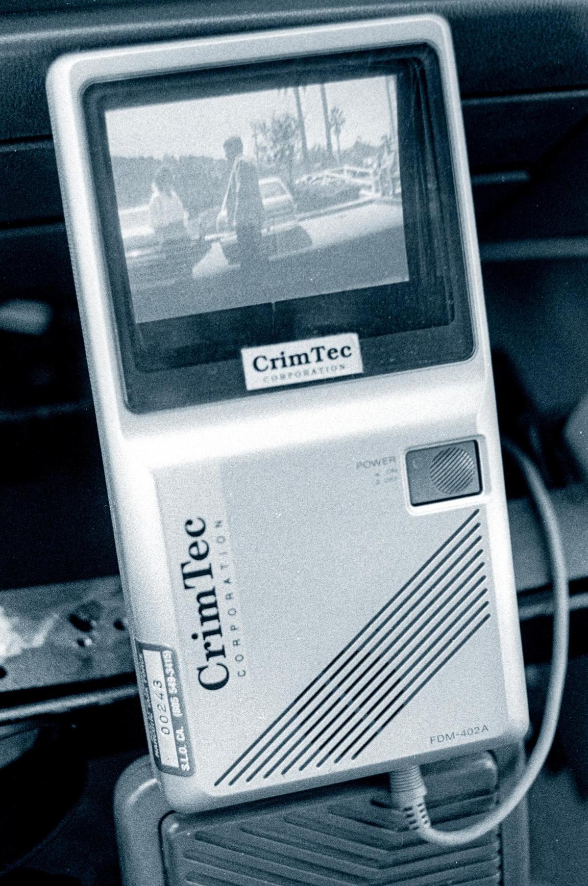 San Luis Obispo County Sheriff installed miniature monitors on dash to show what’s being recorded on new video camera system in cars in August 1991.