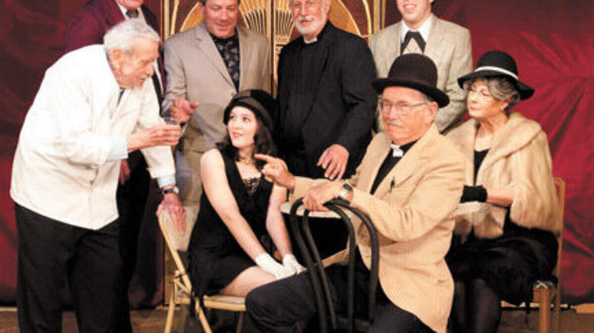Appearing in ‘Outward Bound’ are, in the front, from left to right, George Anderson, Paige Spiller, Jerry McKinnon and Sharyn Young. In back are Craig Brooke, Mike Shanley, Jerry Praver and Blake Spiller. Not pictured is cast member Janice Peters.