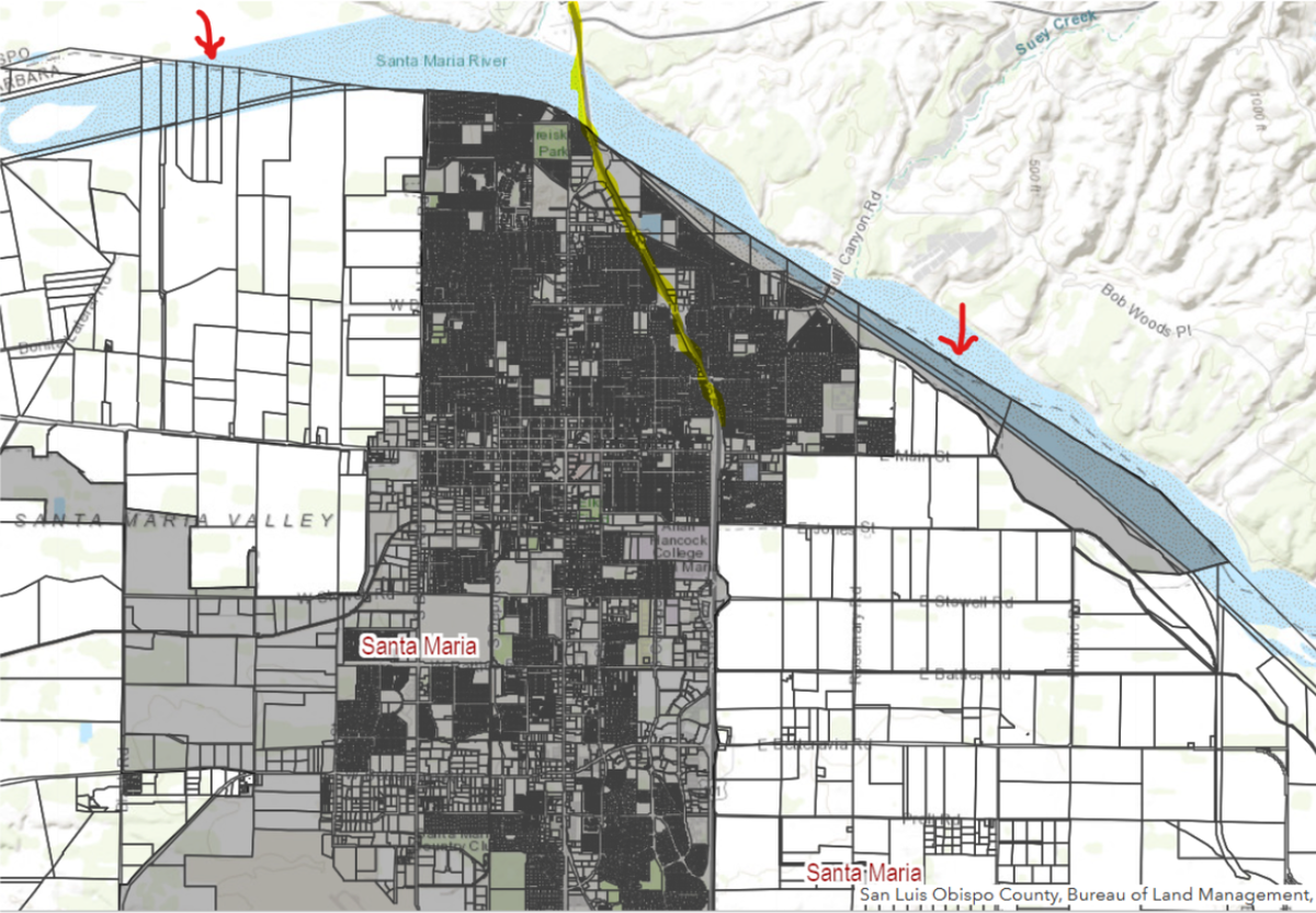 A map shows where the county line between San Luis Obispo and Santa Barbara counties lie.