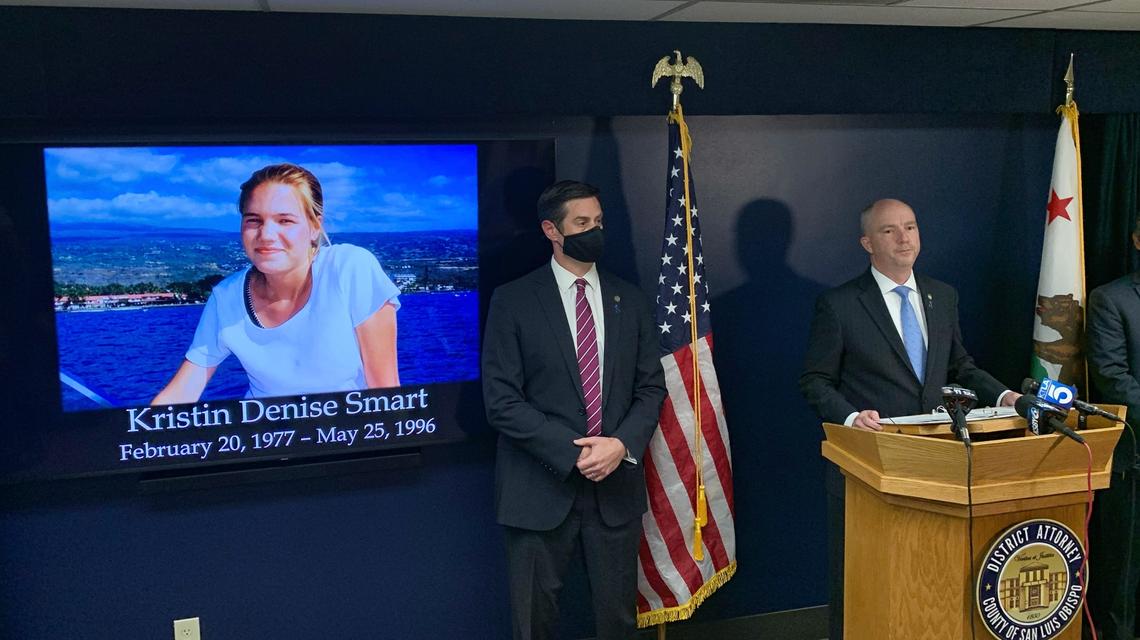 District Attorney Dan Dow holds a news conference on Wednesday in San Luis Obispo, where he said Paul Flores raped and murdered Kristin Smart in 1996.