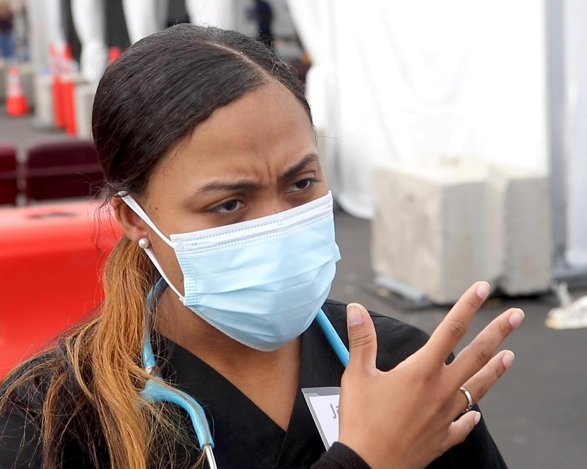 Jasmine Wood is a registered nurse who has traveled to San Luis Obispo to help administer coronavirus vaccine at county sites.
