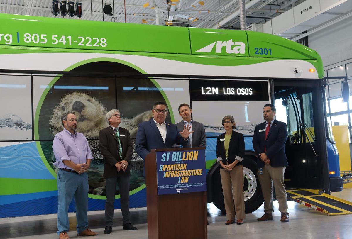 Congressman Salud Carbajal and other local representatives highlighted a $11.5 million investment at the SLO Regional Transit Authority center on Thursday, Aug. 8, 20924, that will help double the size of a new zero-emission bus fleet from seven to 14 all-electric public transit vehicles.
