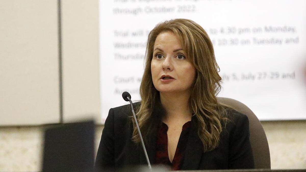Angela Butler, a senior forensic DNA analyst with the Serological Research Institute, testifies at the Kristin Smart murder trial against Paul Flores and his father Ruben Flores at Monterey Superior Court, Salinas, California.
