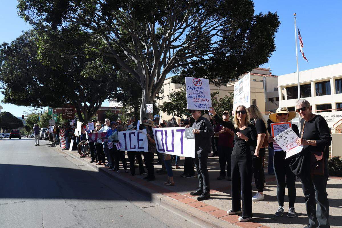 A protest took place outside the San Luis Obispo County Board of Supervisors meeting Jan. 27, 2026, where the Sheriff’s Office was expected to share information about its cooperation with ICE.