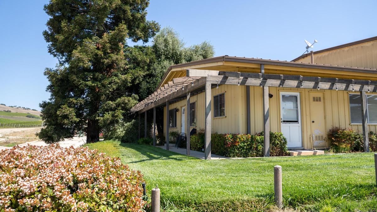 A guest home that serves as an Airbnb and as an overnight stay for some couples who get married at Villa San-Juliette looks out at vineyards and wine production facilities near the estate’s main building, pictured Friday, May 2, 2025.