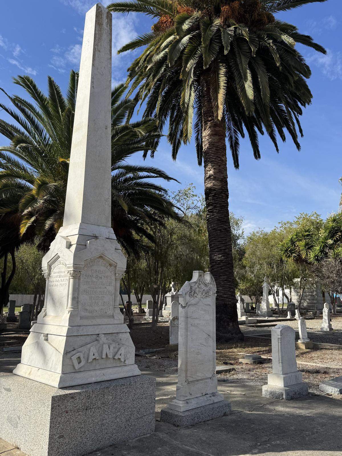 Several members of the Dana family, who once resided in the Dana Adobe in Nipomo , are buried in Old Mission Cemetery in San Luis Obispo.