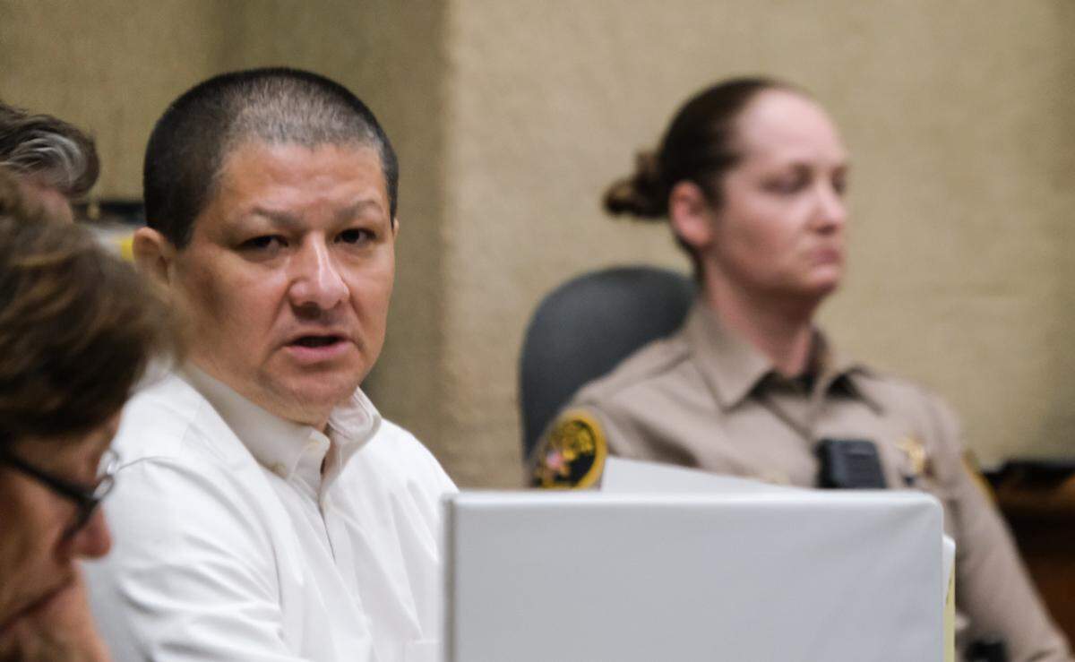 Marco Antonio Cota Jr. listens during his murder trial in San Luis Obispo Superior Court on Feb. 2, 2024. He was found guilty of killing Rick Fowler and jamming sticks into his body on Nov. 20, 2021.
