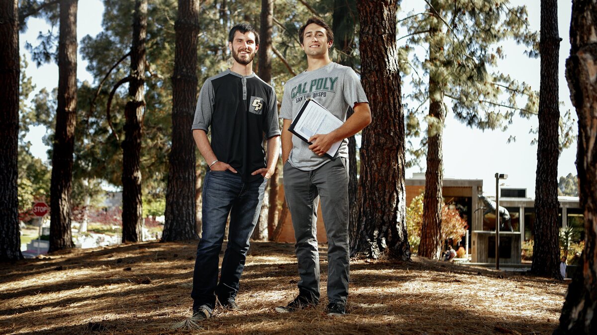 Cal Poly students Conor Stephen, left, and Ted Fitzgerald are working to get a pilot program started at the university to conduct research on industrial hemp.