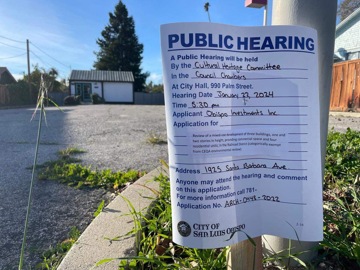 San Luis Obispo’s Cultural Heritage Commission is expected to review an application from Obispo Investments Inc. at its meeting Jan. 22, 2024, to build a mixed-use development at 1925 Santa Barbara Ave.