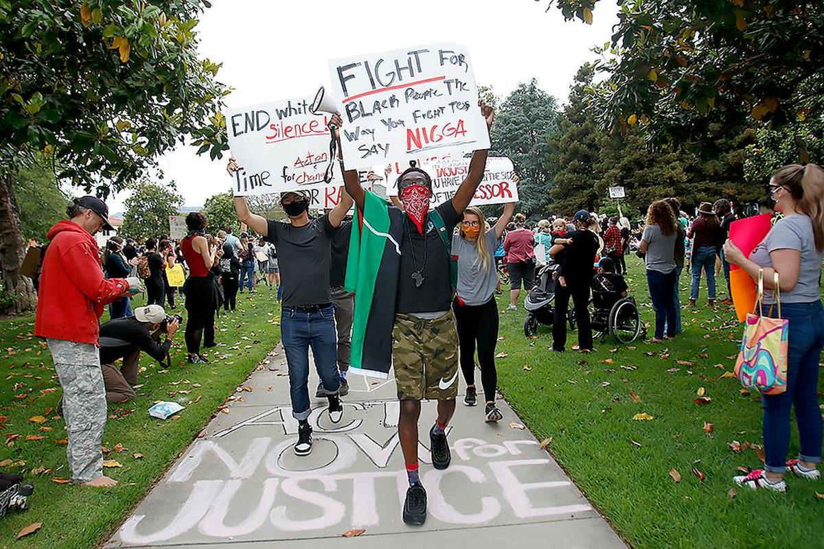 RACE Matters SLO County held a rally in San Luis Obispo to protest violence against people of color in America. The protest comes as numerous others pop up around the country in response to the death of black man, George Floyd, while in police custody in Minneapolis.
