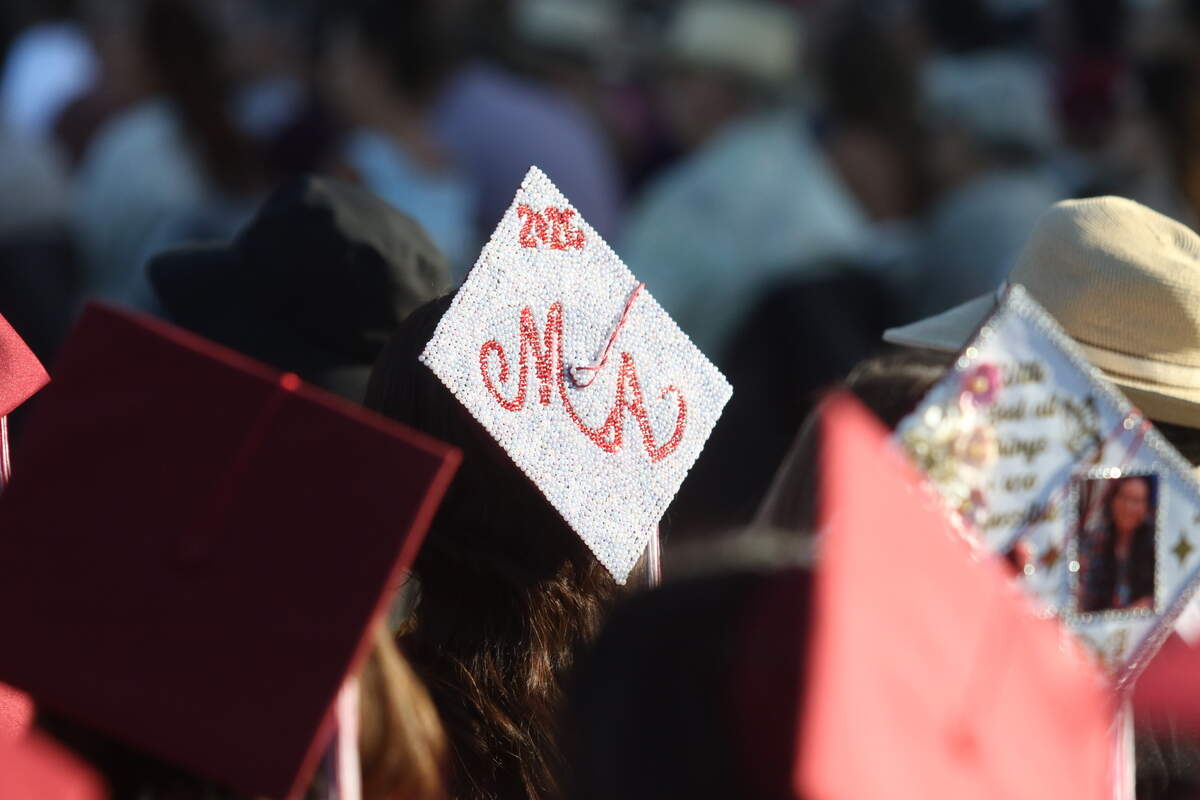 Some Paso Robles High School seniors bejeweled their graduation caps, seen here, ahead of their commencement ceremony on June 5, 2026.