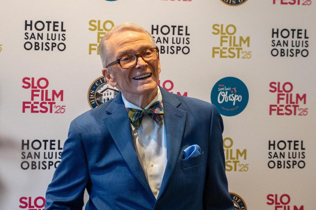 Prolific Hollywood costume designer Bob Mackie was presented with the King Vidor award by the San Luis Obispo International Film Festival at Hotel San Luis Obispo, pictured here Monday, April 28, 2025. Mackie and designer Joe McFate were interviewed by Cal Poly theater professor Thomas Bernard.