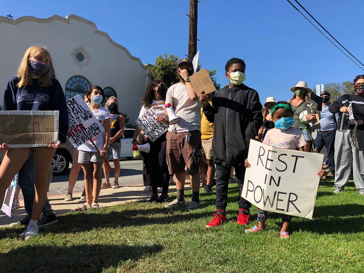 Young kids wait to march around downtown San Luis Obispo, California, during the Central Coast Children’s March for Black Lives.