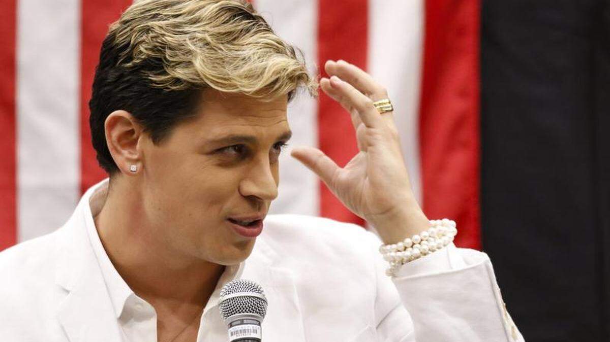 Milo Yiannopoulos speaks during the "fake news" panel Thursday, April26, 2018, at Cal Poly. The event was hosted by the College Republicans and Turning Point USA.