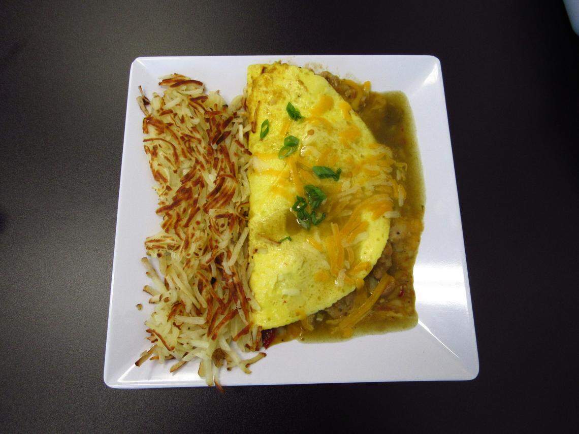 One of the most popular menu items at Honey I’m Home Pismo Cafe is the chile verde omelet, seen here on Friday, July 18, 2025.