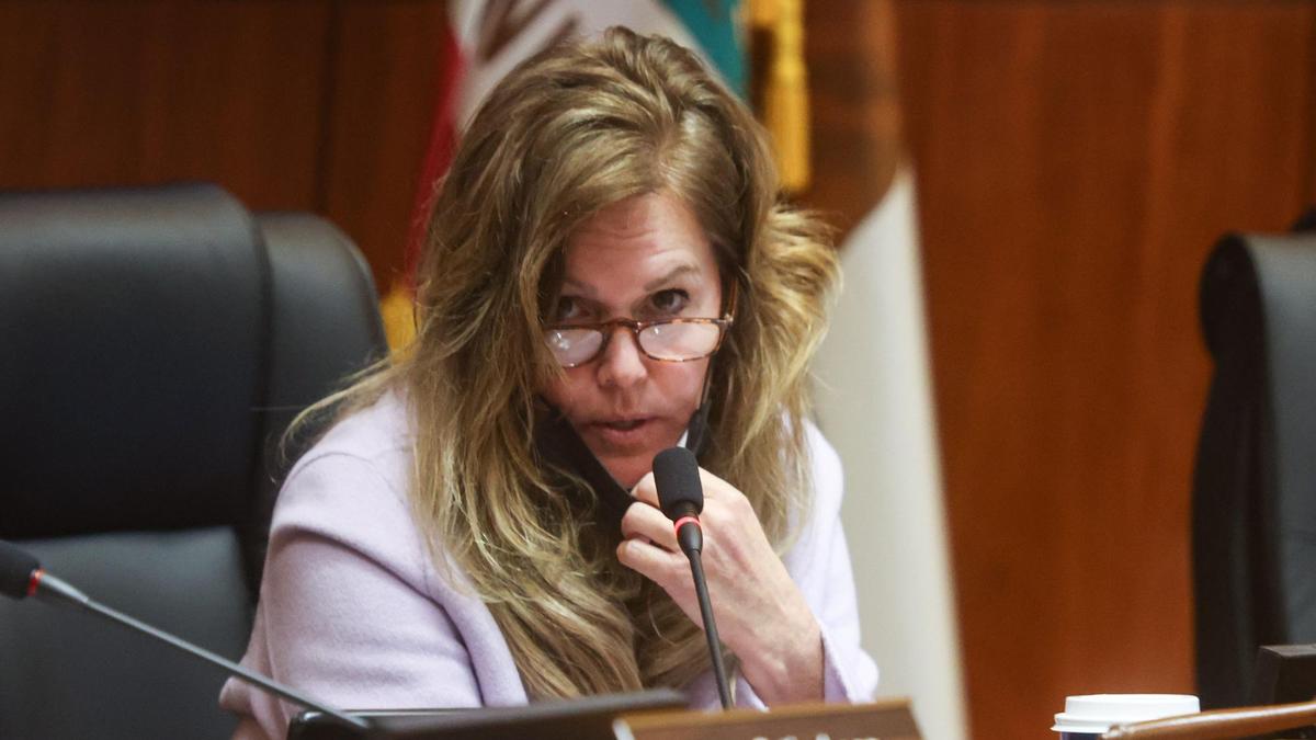 Chair Lynn Comption asks a question of a consultant. The San Luis Obispo County Board of Supervisors listened to public comment before formally adopting a controversial new redistricting map on Dec. 14, 2021.