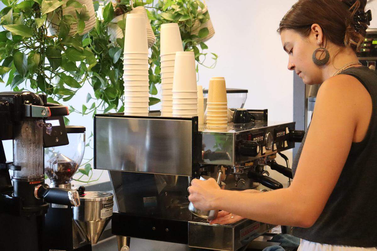 Barista Devon Garlick prepares an order at Seven Sisters Coffee at 1279 Laurel Lane in San Luis Obispo.