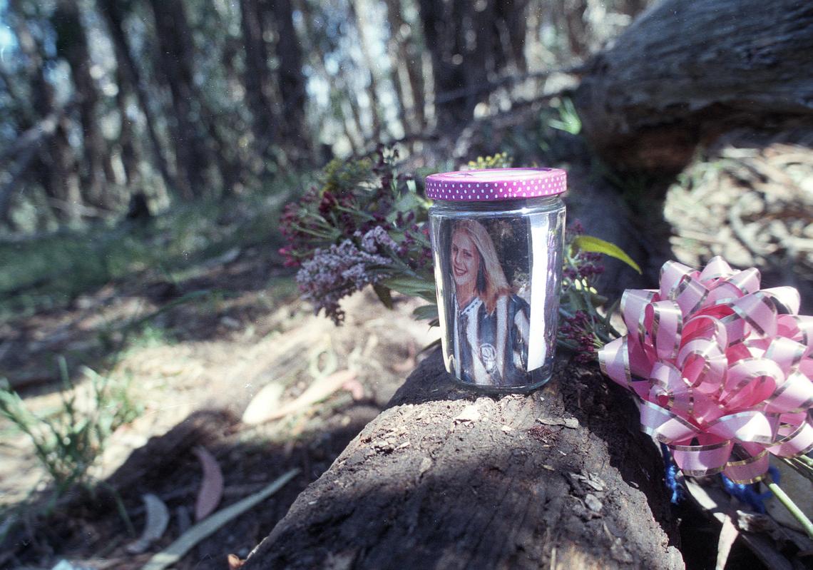 Elyse Walter left this jar with a note and photo of her granddaughter near where Elyse Pahler’s body was found in the Nipomo Mesa, in May 1996.