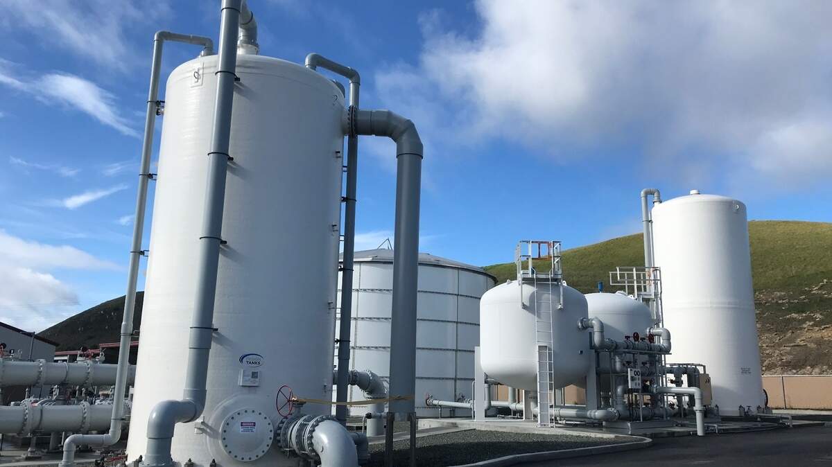 These large tanks hold the product water from Morro Bay’s new wastewater treatment facility south of town. The plant produces an average of about 1 million gallons a day, but can process up to 8.14 million gallons per day during storm events, according to an engineer.