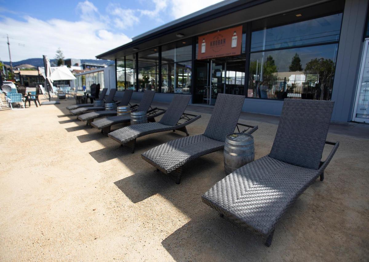 A lounge area offers seating outside Krobar Craft Distillery at The Hub, the latest entertainment spot in San Luis Obispo at the former home of Daylight Home and Patio on Monterey Street.
