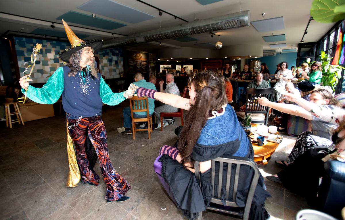Drag artist Carbon Bard performs with the House of Mello-Havoc at Bang the Drum Brewery on March 23, 2024.