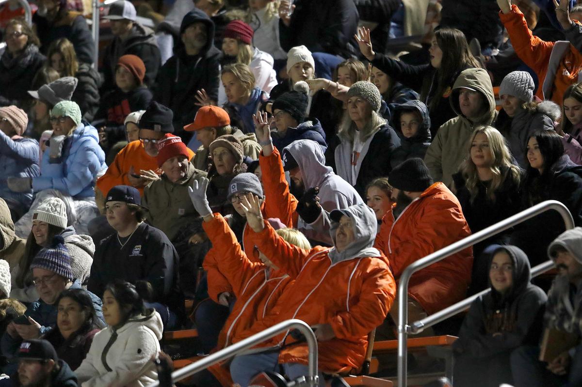 Fans cheer for the Greyhounds. Atascadero beat Madera South 39-8 in the second round of the CIF Central Section Division 5 football playoffs on Nov. 10, 2022.