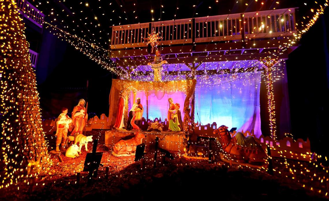 A Nativity scene is seen at the Cambria Christmas Market on Wednesday, Dec. 14, 2022.