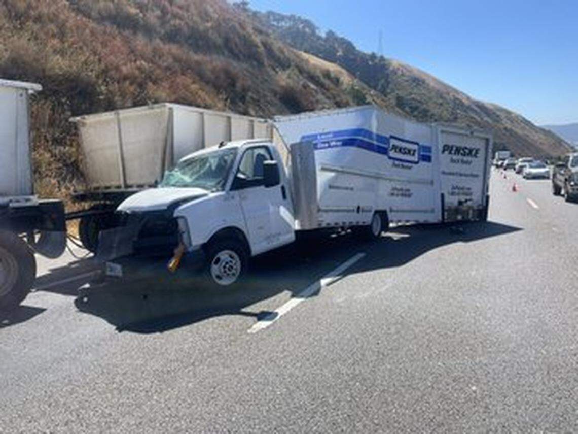 A crash on the northbound side of Highway 101 on the Cuesta Grade closed traffic temporarily after a big rig collided with a moving truck Tuesday, Sept. 17, 2024.