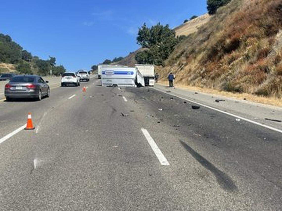 A crash on the northbound side of Highway 101 on the Cuesta Grade closed traffic temporarily after a big rig collided with a moving truck Tuesday, Sept. 17, 2024.