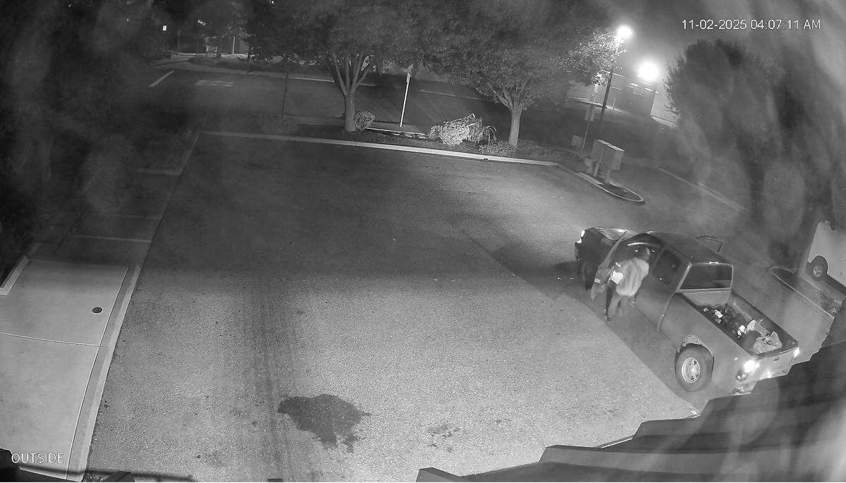 The San Luis Obispo Police Department is searching for suspects who rammed a silver Chevy Silverado truck into Art’s Cyclery in San Luis Obispo on Nov. 2, 2025.