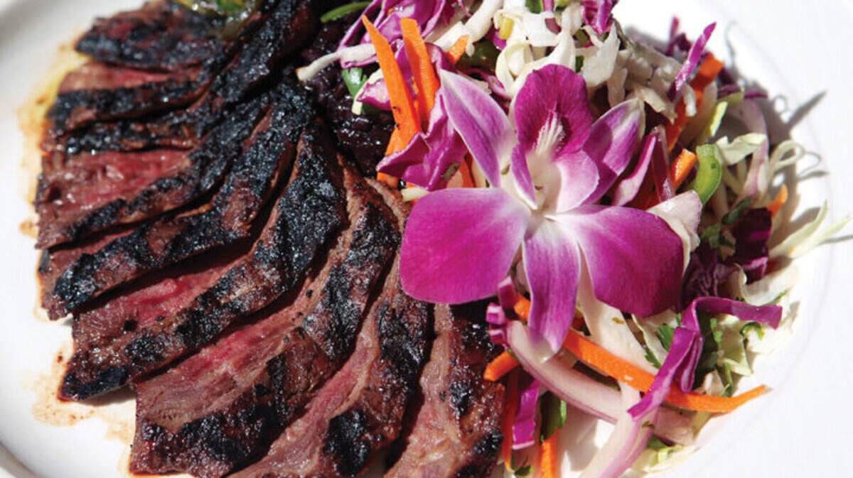 Black bean marinated Hearst Ranch skirt steak, purple Thai rice, pan asian slaw, wakame salad
Anthony Reeves, Executive Chef Orchid Restaurant--at the Inn at Morro Bay

David Middlecamp
9-16-09