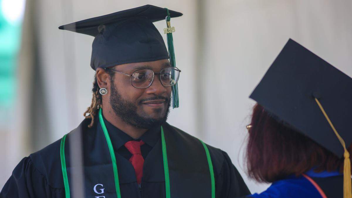 Cuesta College graduate James Taylor walks the stage at the 61st Commencement Ceremony on Friday, May 22, 2026. More than 1,500 walked the stage on Friday.