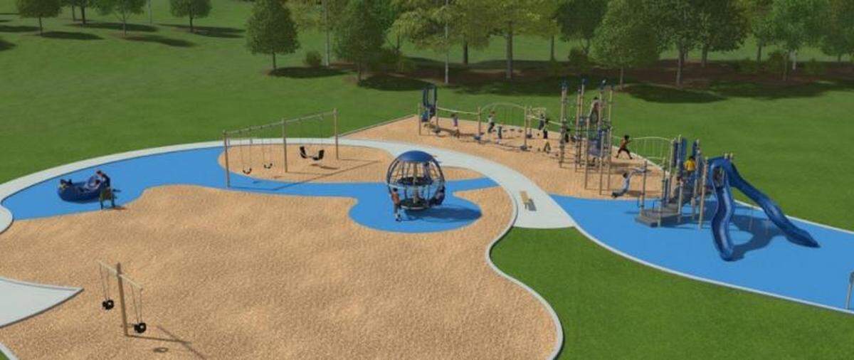 An artist’s rendering of what Dinosaur Caves Park will look like with the new playground equipment.