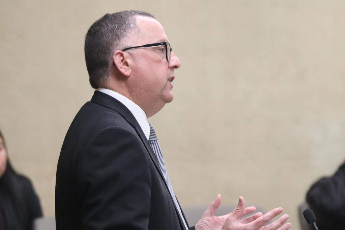 Deputy District Attorney Greg Devitt seen here in court during the sentencing hearing for Angel Eduardo Ramos-Ramirez on April 28, 2026. Ramos-Ramirez was sentenced to 42 years to life in prison for the 2022 murder of Daniel Diaz and the 2021 stabbing of Abel Cortez-Moreno.