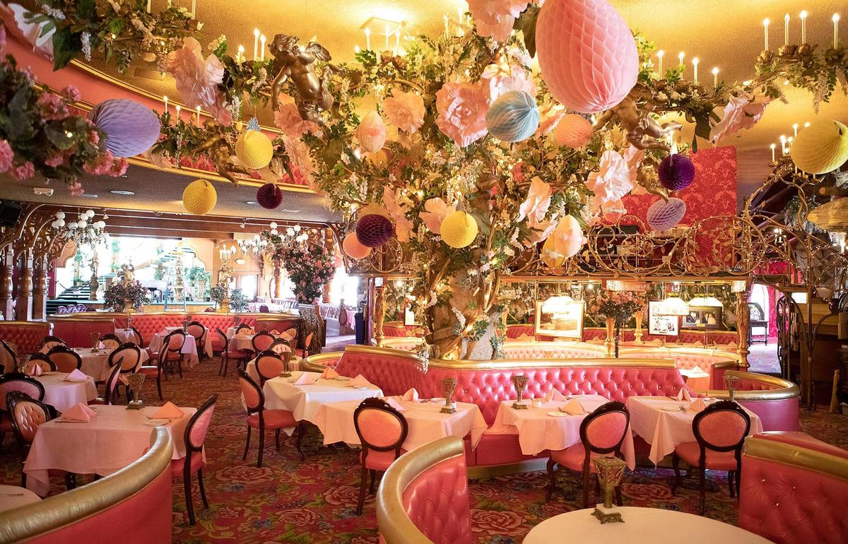 San Luis Obispo’s Madonna Inn decked out the Gold Rush Steak House dining room with an elaborate display for Easter 2022.